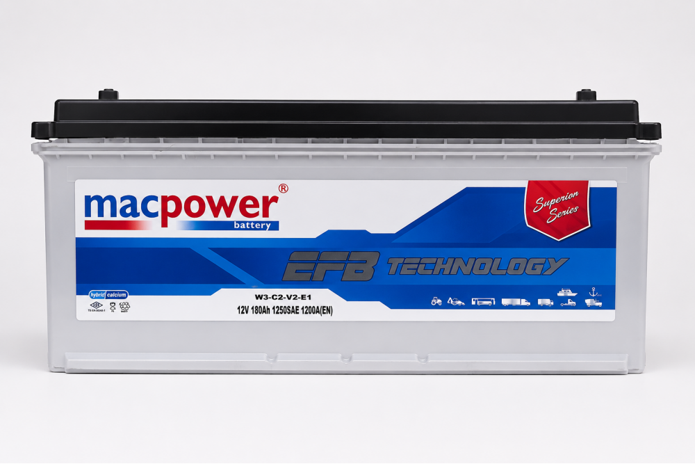 MACPOWER 12V 180AH B150  DÜZ SMF IND SULU AKÜ